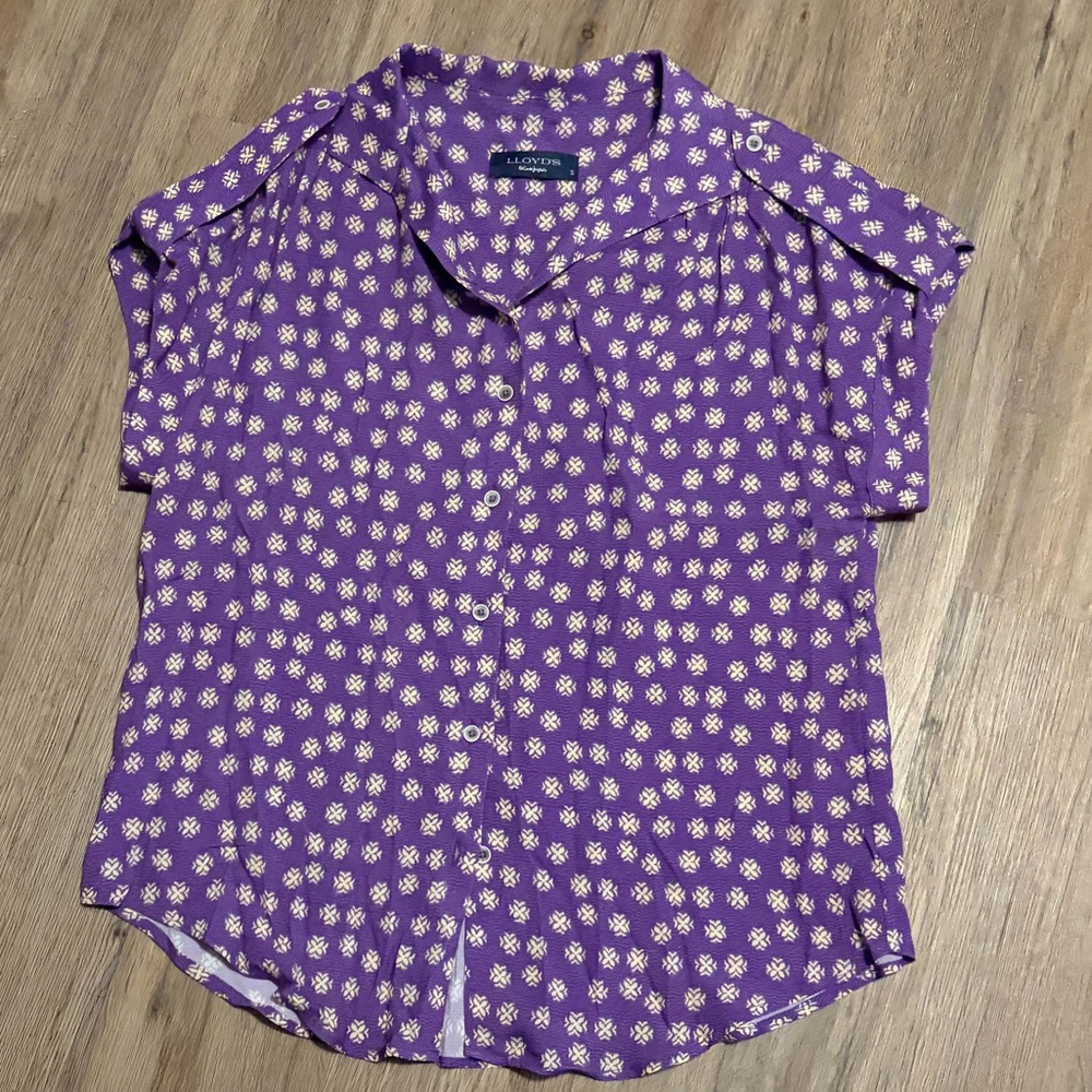 Lloyds Purple Short-Sleeve Button Front Blouse - Size Small